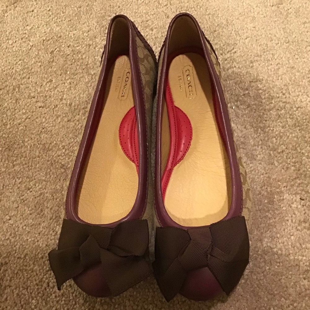 Coach Signature Logo Canvas Ballet Flats with Bow - Picture 2 of 10
